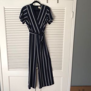 Monteau Striped Jumpsuit - Navy and White